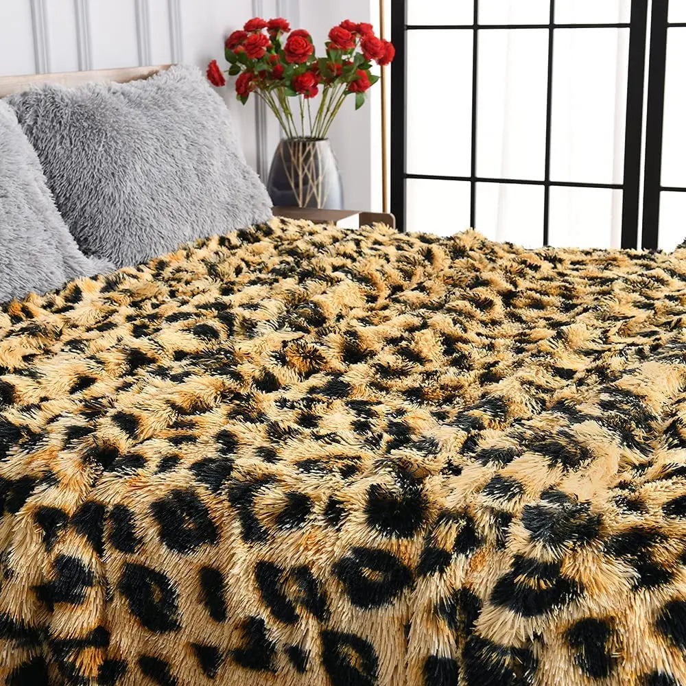 Fluffy Leopard Throw Blanket Plush Cheetah Print Blankets Soft Faux Fur Bed Throw For Decorative Couch Chair Bed Covers