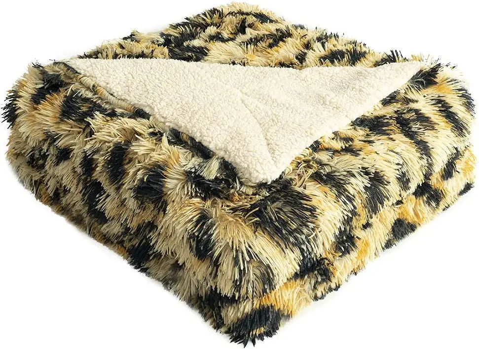 Fluffy Leopard Throw Blanket Plush Cheetah Print Blankets Soft Faux Fur Bed Throw For Decorative Couch Chair Bed Covers