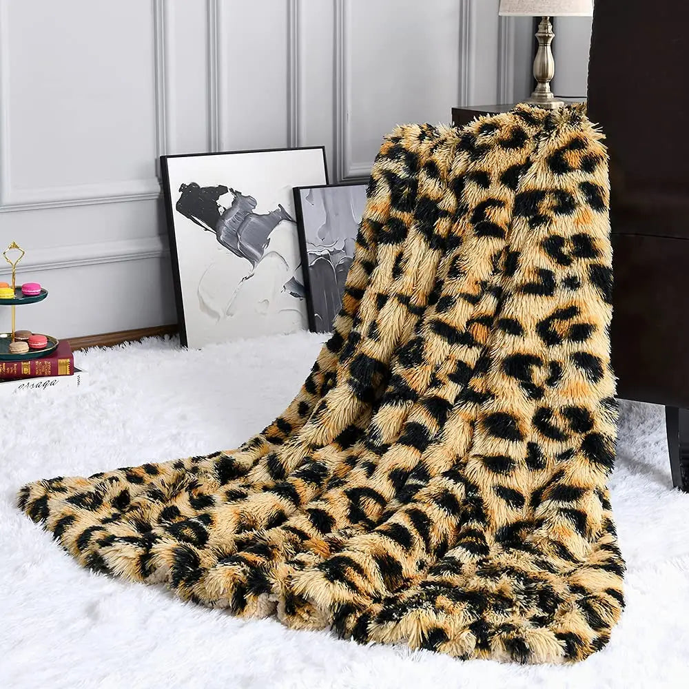 Fluffy Leopard Throw Blanket Plush Cheetah Print Blankets Soft Faux Fur Bed Throw For Decorative Couch Chair Bed Covers