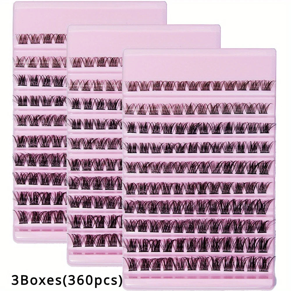 3Boxes(360pcs) Lash Clusters 8-16mm Wispy Individual Lashes  D Curl Fluffy Cluster Lashes DIY Eyelash Extension