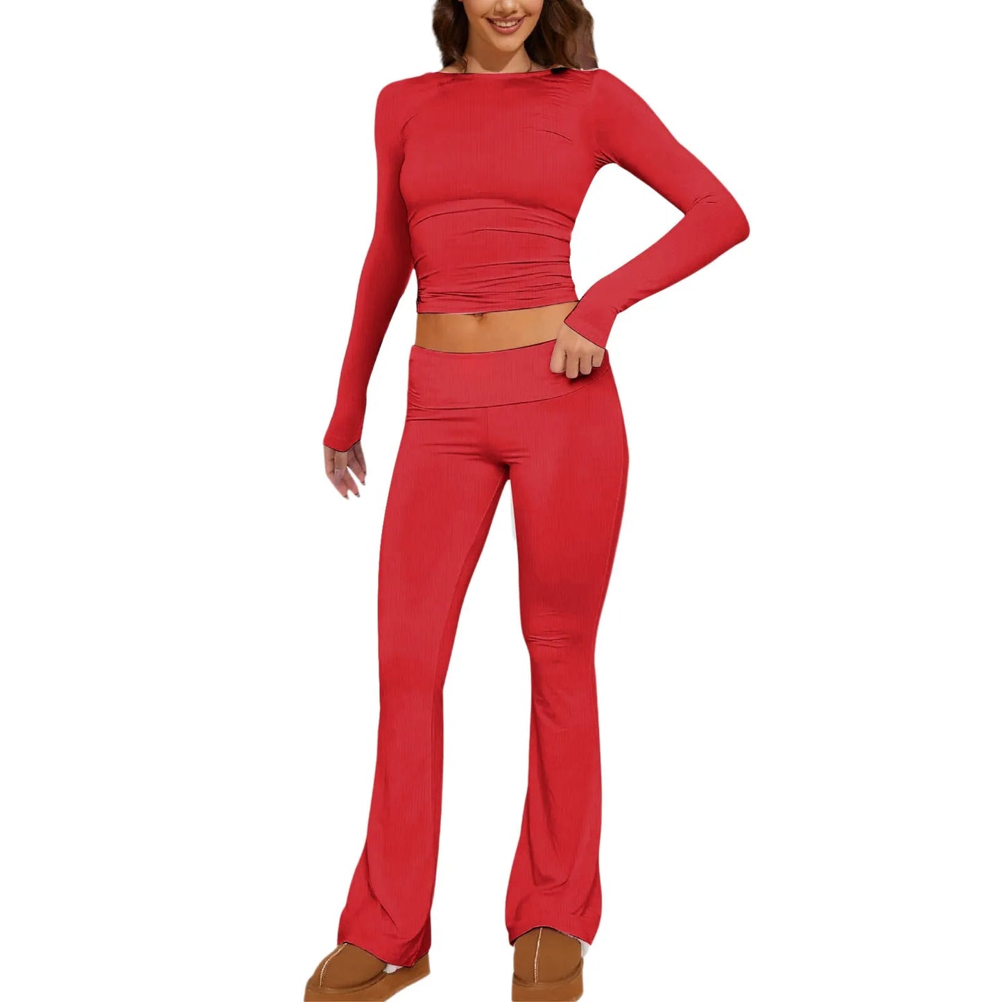 Matching Sets Women's Yoga Clothes Activewear Cropped Tops With Pant Sets Basic Solid Tight Tracksuit For 2 Piece